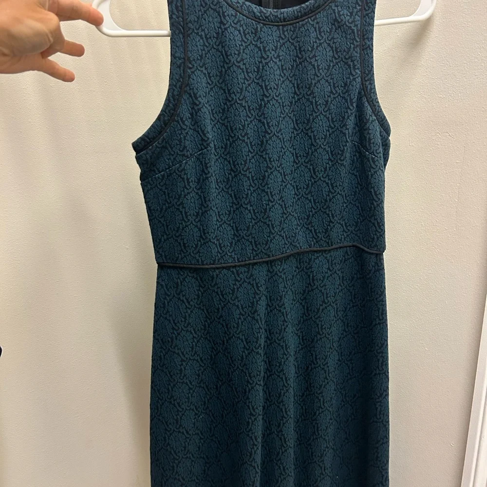 LOFT Teal Patterned Midi Dress - Picture 1 of 3